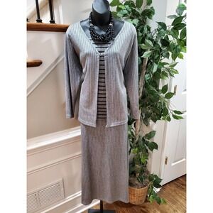 Can't Miss Women's Gray Cotton Long Sleeve Blouse & Skirt 2 Pc's Suit Size Large